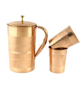 Plain copper jug with two glass - home and decore beautiful Vibrant handmde object.