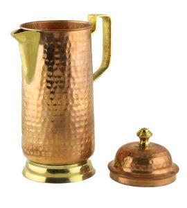 Royal handmade hammered coppered jug with a glass- home and decore beautiful Vibrant handmde object.