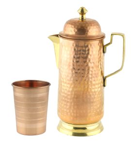 Royal handmade hammered coppered jug with a glass- home and decore beautiful Vibrant handmde object.