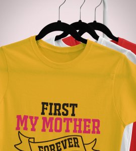 First my mother (BG pink & white) - round crew neck cotton tshirts for men