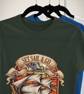 Pirate ship -round crew neck cotton tshirts for men