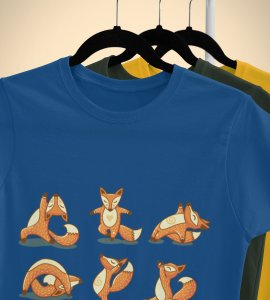 Baby fox doing yoga -printed round crew neck cotton tshirts for men