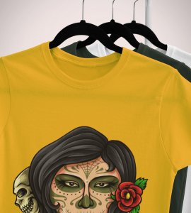 Horror skull girl illustration art -round crew neck cotton tshirts for men