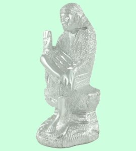Silver saibaba idol/ figurine/ murti for home, office and puja room