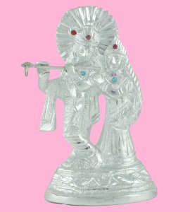Beautiful Handcrafted Hindu God & Goddess set of Radha and Krishna murti with circle halo for home and office decor