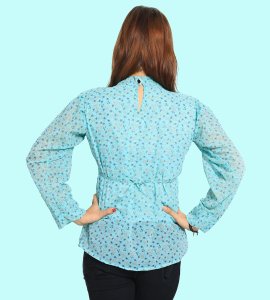 Thread blue circles floral womens printed top (sky blue top) - Made up of Rayon for your plesant and cozy