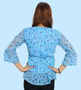 Tiny blue flowers floral womens printed top (sky blue top) - Made up of Rayon for your plesant and cozy