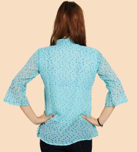 Orange Blue Tulips floral womens printed top (sky blue top) - Made up of Rayon for your plesant and cozy
