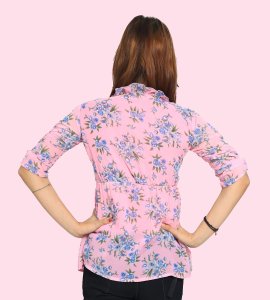 Blue flowers floral printed womens top (pink top) - Made up of Rayon for your plesant and cozy