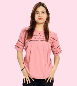 Two black parallel lines, pink flowers floral printed womens top (pink top) - Made up of Rayon for your plesant and cozy