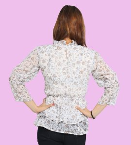 Greyish flower blossom floral womens printed top (white) - Made up of Rayon for your plesant and cozy