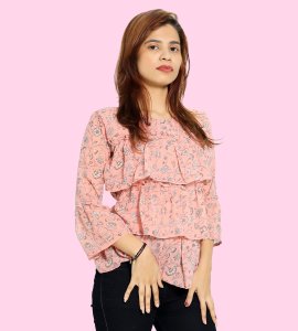 Wheatish flowers with stems floral printed womens top (peach top) - Made up of Rayon for your plesant and cozy