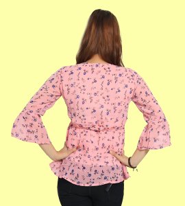 Butterfly pea flowers, scattered upper half floral printed womens top (baby pink top) - Made up of Rayon for your plesant and cozy