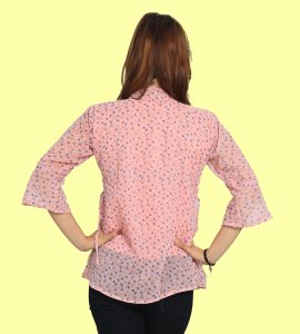 Blue tulips, knot at front floral printed womens top (baby pink top) - Made up of Rayon for your plesant and cozy