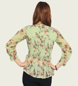Red flowers floral womens printed top (light green top) - Made up of Rayon for your plesant and cozy