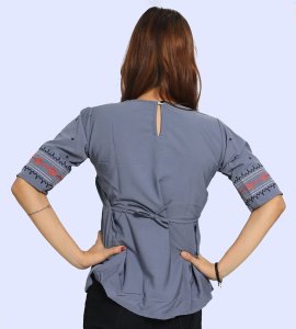 Red circles, black vertical parallel lines printed womens top (purple top) - Made up of Rayon for your plesant and cozy