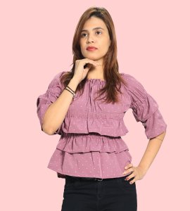 White potka dotsprints floral womens printed top (purple top) - Made up of Rayon for your plesant and cozy