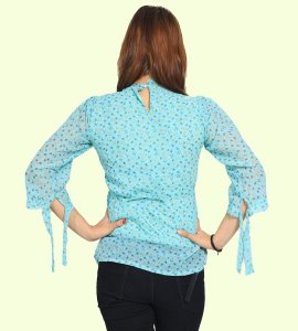 Orange blue tulips floral womens printed top (sky blue top) - Made up of Rayon for your plesant and cozy