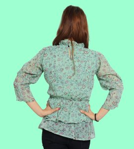 Wheatish flowers floral womens printed top (sky blue top) - Made up of Rayon for your plesant and cozy