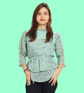 Wheatish flowers floral womens printed top (sky blue top) - Made up of Rayon for your plesant and cozy