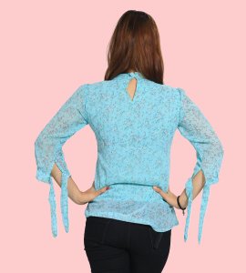 Orange Blue flowers floral womens printed top (sky blue top) - Made up of Rayon for your plesant and cozy
