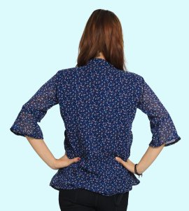 Blue orange infinite buds floral printed womens top (Navy blue) - Made up of Rayon for your plesant and cozy