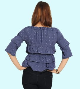 White potka dots printed womens top (Navy blue) - Made up of Rayon for your plesant and cozy