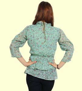 Wheatish flower, squeezed center floral womens printed top (aqua marine top) - Made up of Rayon for your plesant and cozy