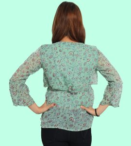 Greyish flowers, 3 layers floral womens printed top (aqua top) - Made up of Rayon for your plesant and cozy