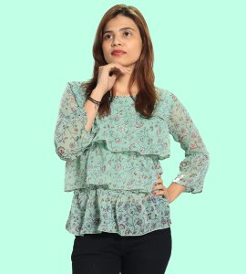 Greyish flowers, 3 layers floral womens printed top (aqua top) - Made up of Rayon for your plesant and cozy