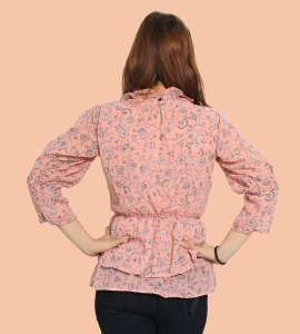 Wheatish flowers, 2 layers floral printed womens top (peach top) - Made up of Rayon for your plesant and cozy