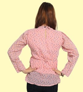 Blue White Tulips floral printed womens top (pink top)  - Made up of Rayon for your plesant and cozy