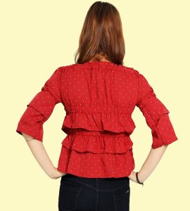 White potka dots, 3 layers printed top for Womens/ girls (Red)- Made up of Rayon and designed for you plesant and cozy