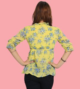 Blue flower floral womens printed top (yellow top) - Made up of Rayon for your plesant and cozy