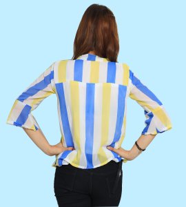 Blue, Yellow, White broad vertical lines womens printed top (yellow top) - Made up of Rayon for your plesant and cozy