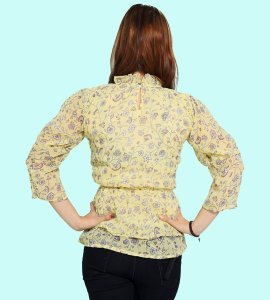Heart-shaped petals floral womens printed top (yellow top) - Made up of Rayon for your plesant and cozy