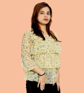 Wheatish Flower floral womens printed top (yellow top) - Made up of Rayon for your plesant and cozy