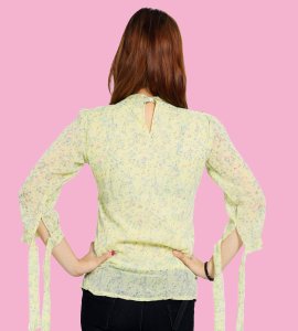 Red Blue Tulips floral womens printed top (yellow top) - Made up of Rayon for your plesant and cozy