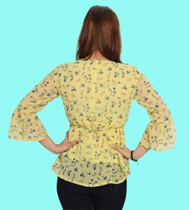 Blue pupils floral womens printed top (yellow top) - Made up of Rayon for your plesant and cozy