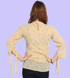 Red and blue tiny flowers floral womens printed top (yellow top) - Made up of Rayon for your plesant and cozy
