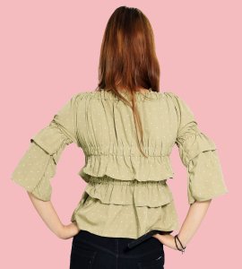 White potka dots, 3 layers based floral womens printed top (light green top) - Made up of Rayon for your plesant and cozy