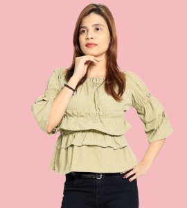 White potka dots, 3 layers based floral womens printed top (light green top) - Made up of Rayon for your plesant and cozy