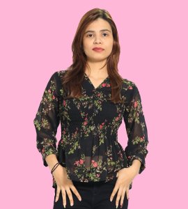 Roses and leaves floral womens printed top (black) - Made up of Rayon for your plesant and cozy