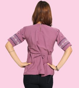 White circles, black chained lines floral womens printed top (purple top) - Made up of Rayon for your plesant and cozy