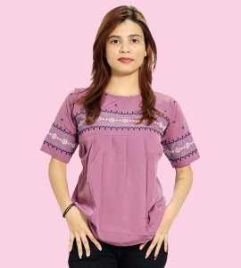 White circles, black chained lines floral womens printed top (purple top) - Made up of Rayon for your plesant and cozy