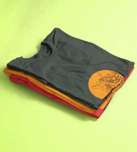 Orange circle based Ram text printed unisex adults round neck cotton half-sleeve green tshirt specially for Navratri festival/ Durga puja