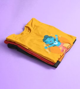 Happy Dasara printed unisex adults round neck cotton half-sleeve yellow tshirt specially for Navratri festival/ Durga puja