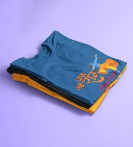 Jai Shree Ram (Yellow) printed unisex adults round neck cotton half-sleeve blue tshirt specially for Navratri festival/ Durga puja