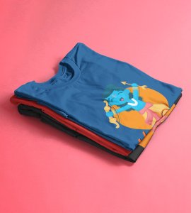 Happy Dasara printed unisex adults round neck cotton half-sleeve blue tshirt specially for Navratri festival/ Durga puja