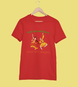 Navratri Magic printed unisex adults round neck cotton half-sleeve red tshirt specially for Navratri festival/ Durga puja